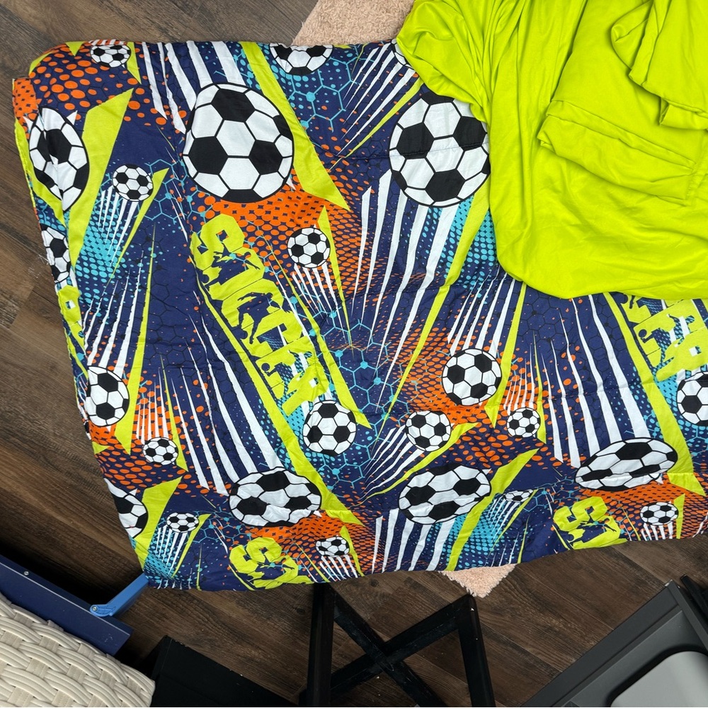 Soccer Themed Blanket with Neon Accents